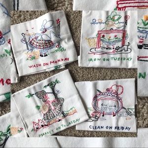 Anthropologie Embroidered Tea Towels — Set of 7